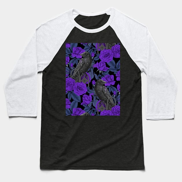 Ravens and violet roses Baseball T-Shirt by katerinamk